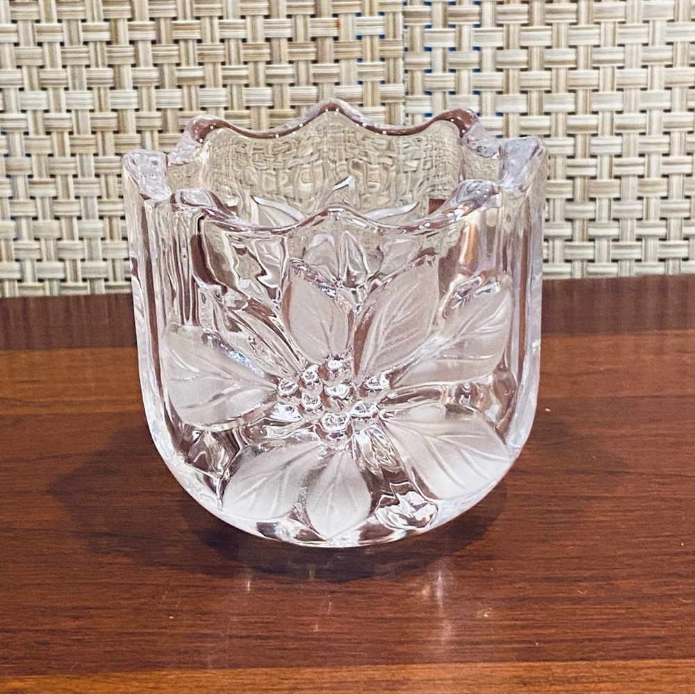 🎄🌟2xHP🌟VTG Festive Poinsettia Glass Candle Holder by Mikasa Votive or Tea Ligh…